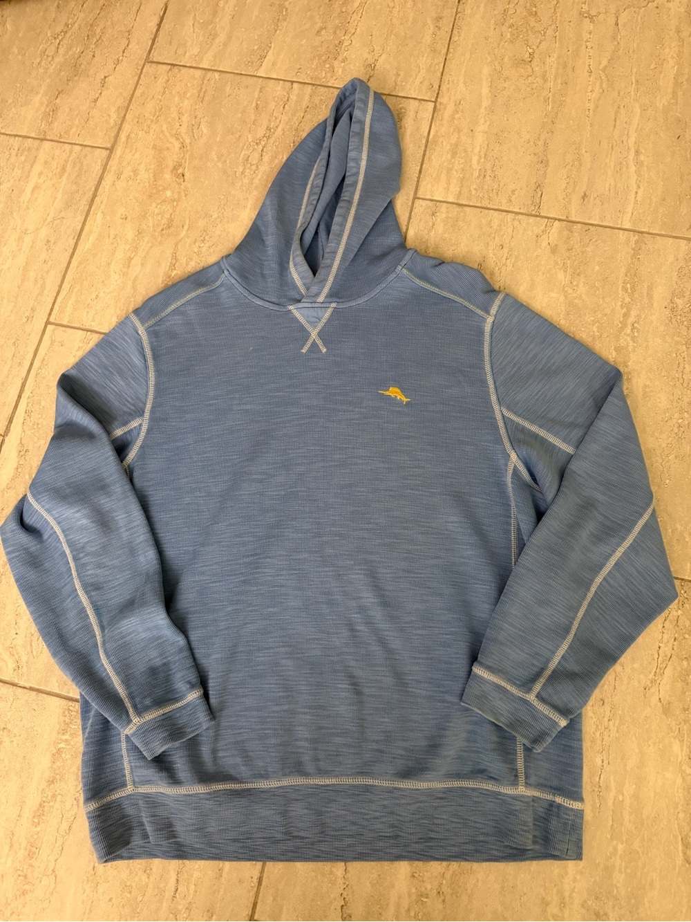 Tommy Bahama Light Blue Hooded Pullover with Yellow Logo